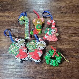 Vtg Christmas Stitched Stuffed Bright Fabric Ornaments Set of 6 Kitschy 50s 60s